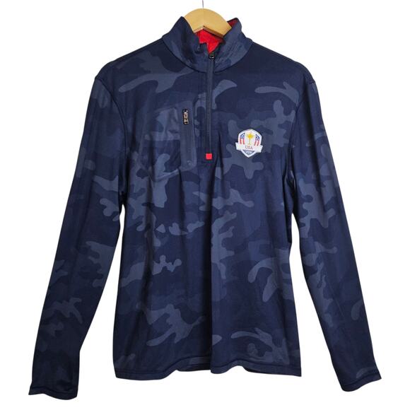 RLX Ralph Lauren Shirt Mens Medium Blue Camo US Ryder Cup Team Pullover 2016 - Picture 1 of 16